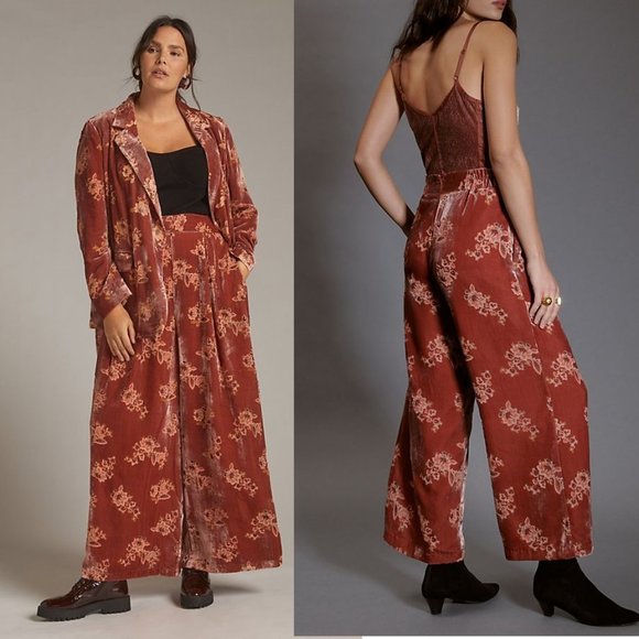 Anthropologie Floral Burnout Velvet Pants size M new with tag - Picture 3 of 8